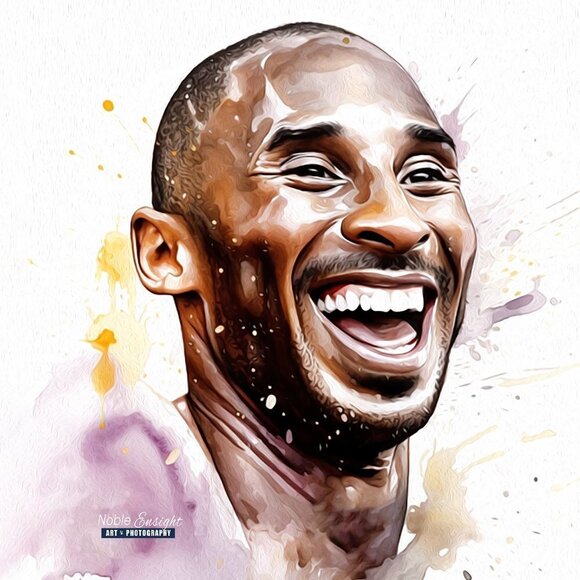 4x6 Happy Kobe Bryant Smiling Portrait Wall Art Watercolor Oil Painting Print - Picture 2 of 5